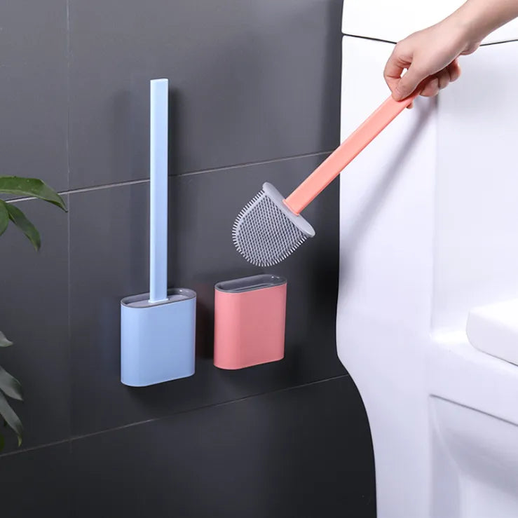 Silicone Handle Bathroom Toilet Cleaning Brush Holder Flexible